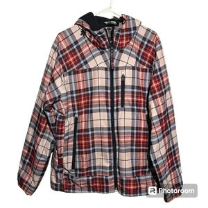 American Eagle Jacket Men's Large Plaid Full Zip Fleece Lined Windbreaker Coat